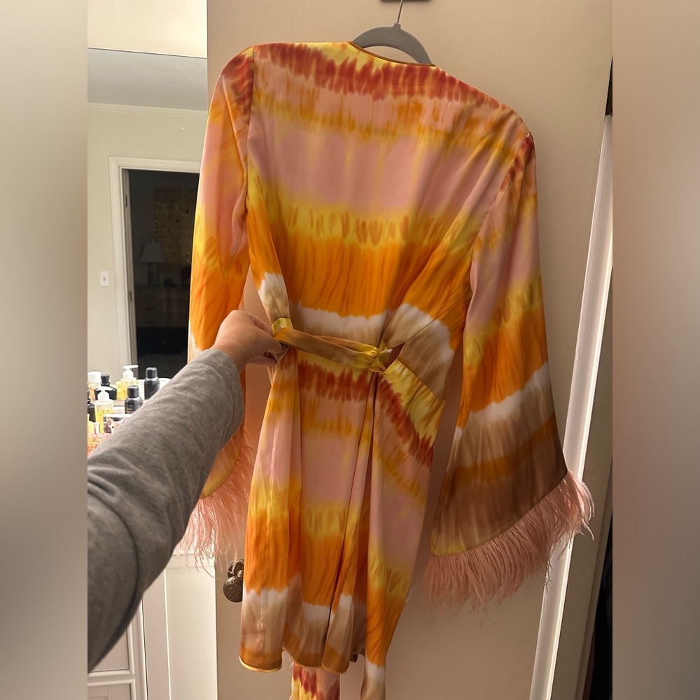 Alexis Viona Feather-Trim Mini Wrap Dress LARGE - Picture 7 of 7